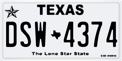 TX license plate DSW4374