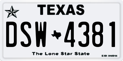 TX license plate DSW4381