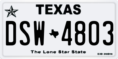 TX license plate DSW4803
