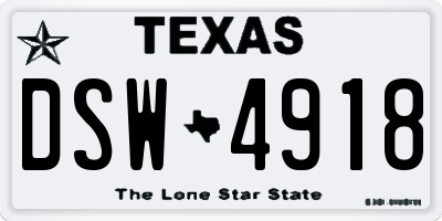 TX license plate DSW4918