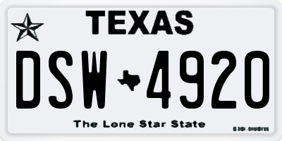 TX license plate DSW4920