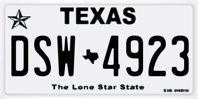 TX license plate DSW4923