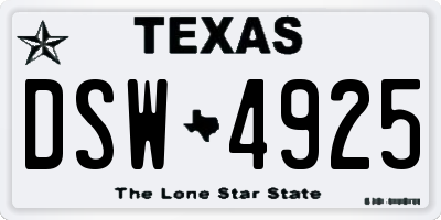 TX license plate DSW4925