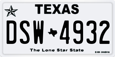 TX license plate DSW4932