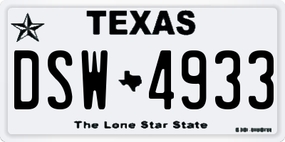 TX license plate DSW4933
