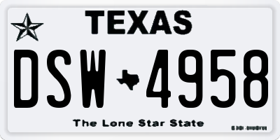 TX license plate DSW4958