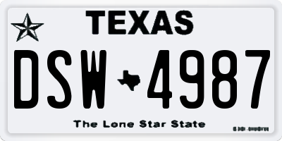 TX license plate DSW4987