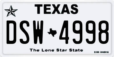 TX license plate DSW4998