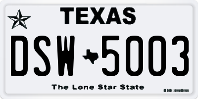 TX license plate DSW5003