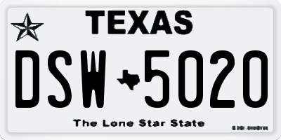 TX license plate DSW5020
