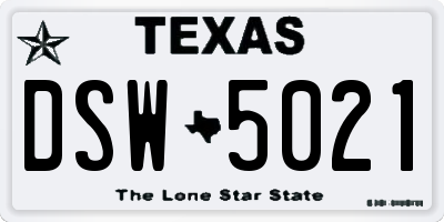 TX license plate DSW5021