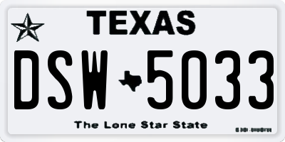 TX license plate DSW5033