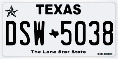 TX license plate DSW5038