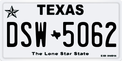 TX license plate DSW5062