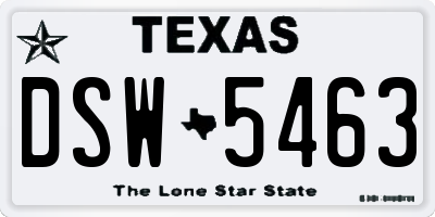 TX license plate DSW5463