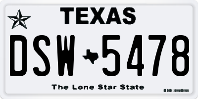 TX license plate DSW5478