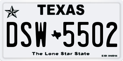 TX license plate DSW5502