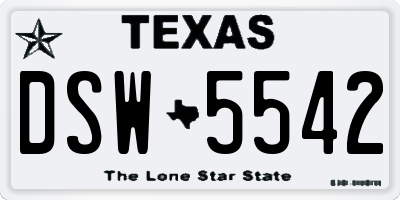 TX license plate DSW5542