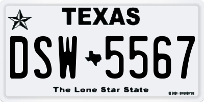 TX license plate DSW5567