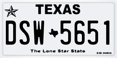 TX license plate DSW5651