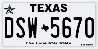 TX license plate DSW5670