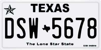 TX license plate DSW5678