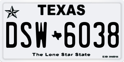 TX license plate DSW6038