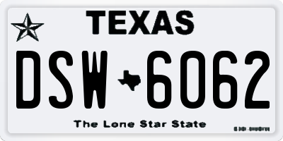 TX license plate DSW6062