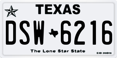 TX license plate DSW6216