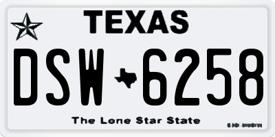 TX license plate DSW6258