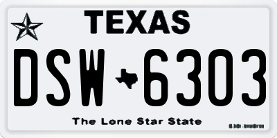 TX license plate DSW6303