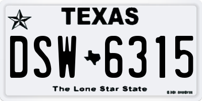TX license plate DSW6315