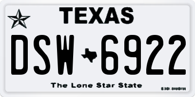 TX license plate DSW6922