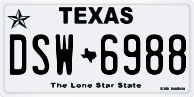 TX license plate DSW6988