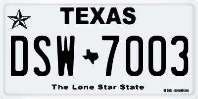 TX license plate DSW7003