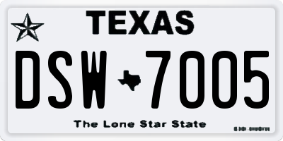 TX license plate DSW7005