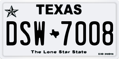 TX license plate DSW7008