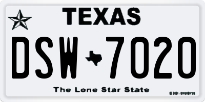 TX license plate DSW7020