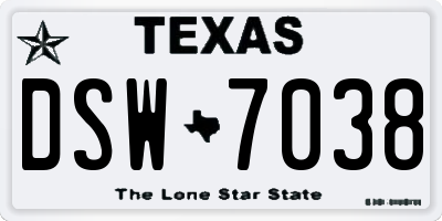 TX license plate DSW7038