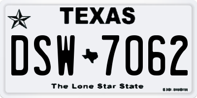 TX license plate DSW7062
