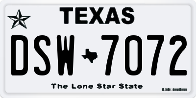 TX license plate DSW7072
