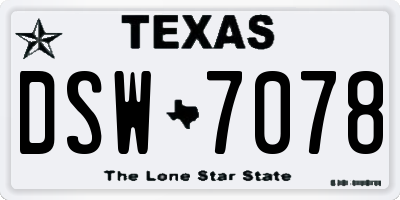TX license plate DSW7078