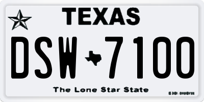 TX license plate DSW7100