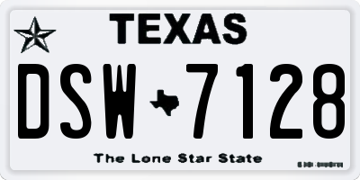TX license plate DSW7128