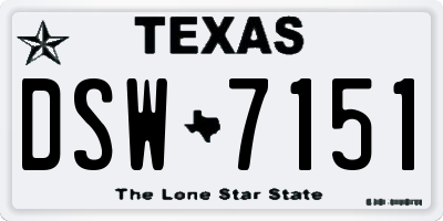 TX license plate DSW7151