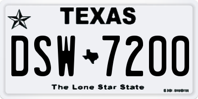 TX license plate DSW7200