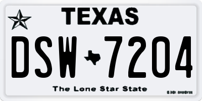 TX license plate DSW7204