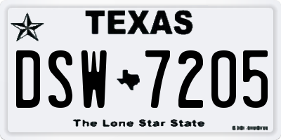 TX license plate DSW7205