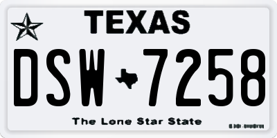 TX license plate DSW7258