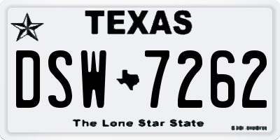 TX license plate DSW7262